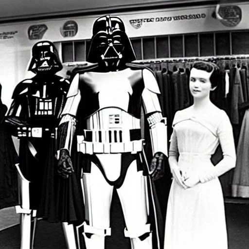 Creepy old photo of star wars type people out shopping