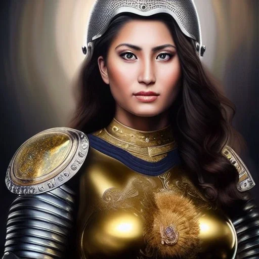 Ultra detailed fullbody Portrait in oil on canvas of busty female Lusitanian warrior with armor,helmet,extremely detailed digital painting,ultrarealistic skin,intense stare, extremely detailed face, crystal clear eyes, mystical colors ,perfectly centered image, perfect composition, rim light, beautiful lighting,masterpiece ,8k, stunning scene, raytracing, anatomically correct, in the style of Simon Bisley and Ohrai Noriyoshi and robert e howard and Steve Jung and Wizyakuza and uncannyknack.