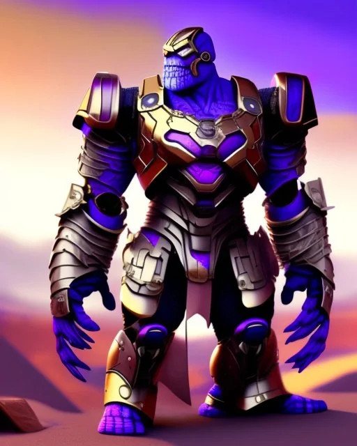 A brave robo thanos warrior with leather and metal combat clothes robotic metal with Chafee robo fighter