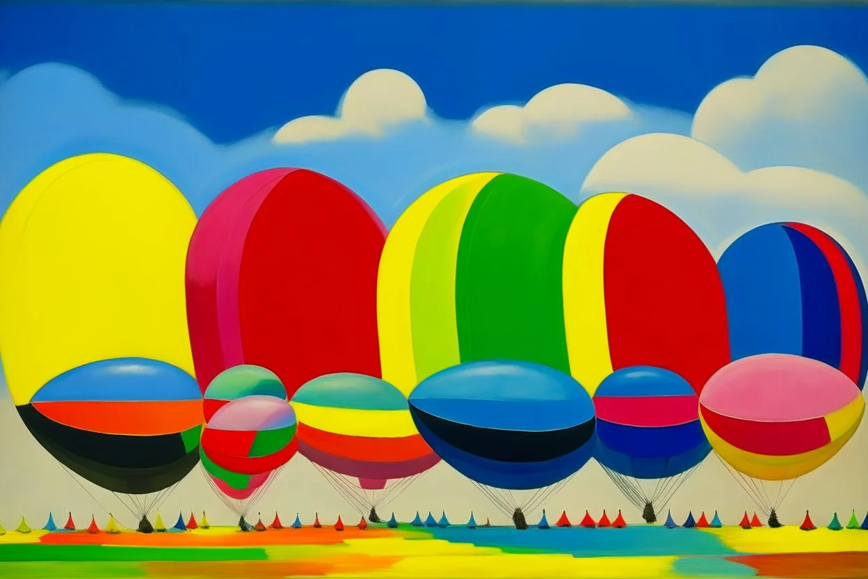 A white sky filled with rainbow airships painted by Alexej von Jawlensky