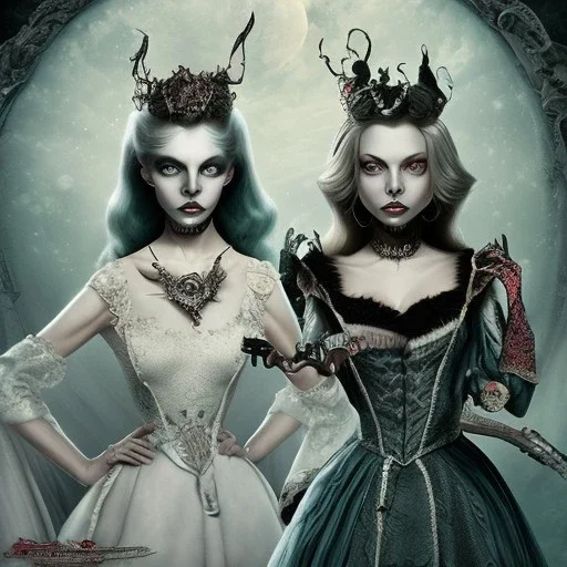 extrem tim burton style of the evil stepsisters, sharp focus