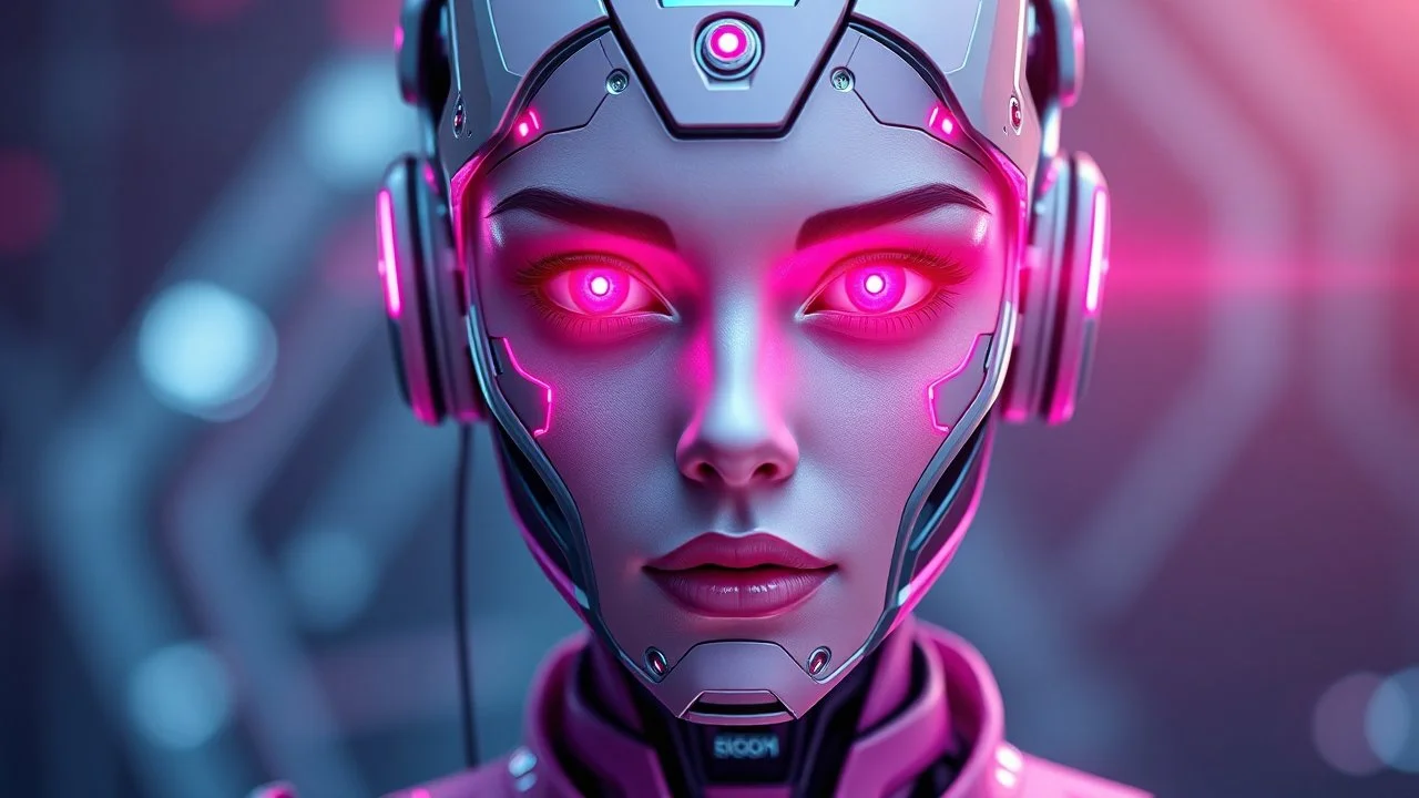 Image of a female AI with a tech feel with the colour pink front-facing that represents the Wording Our vision