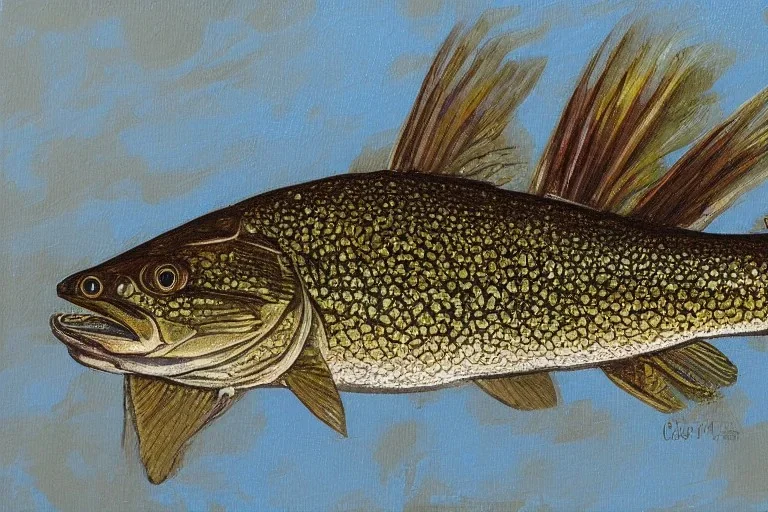 Northern pike painting with face