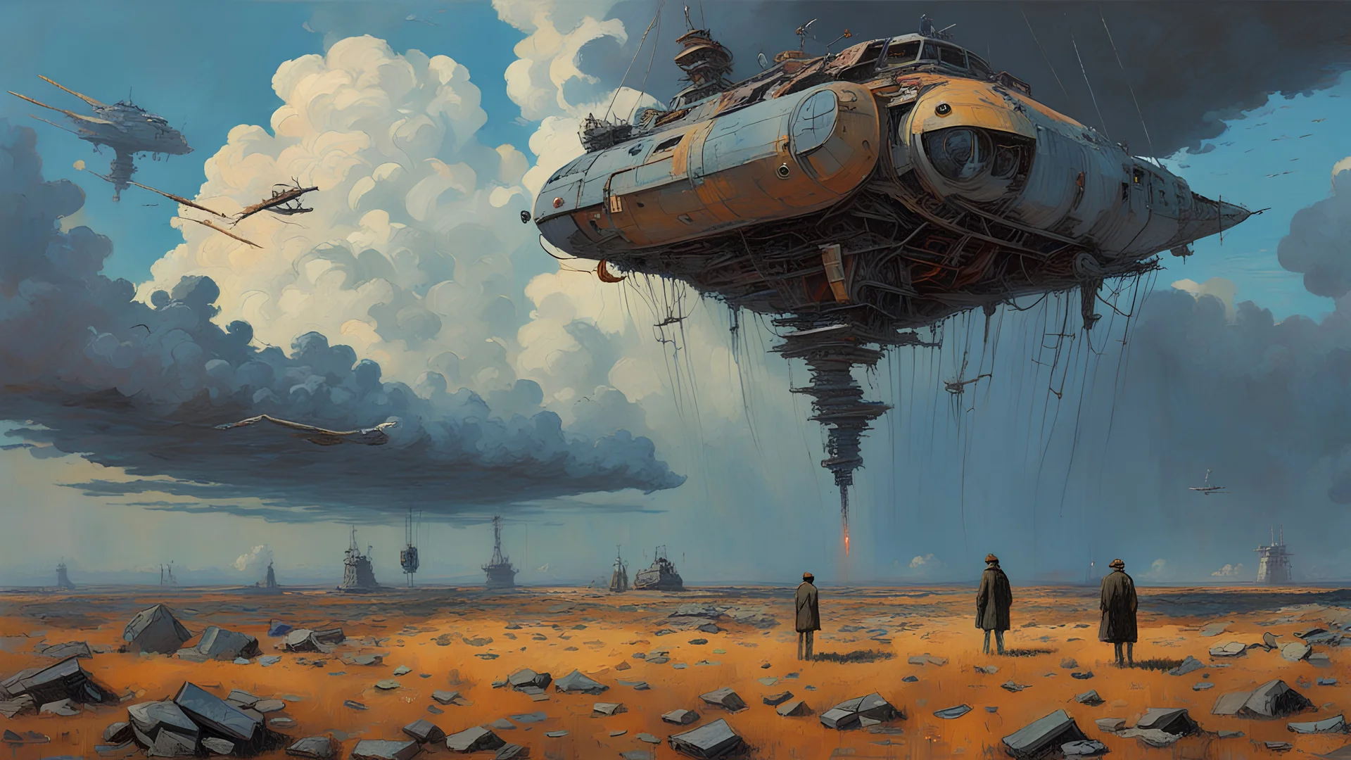 Huge drama, Science fiction painting, Denis Sarazhin, Hipgnosis, Alex Andreev, Simon Stalenhag, ominous skies