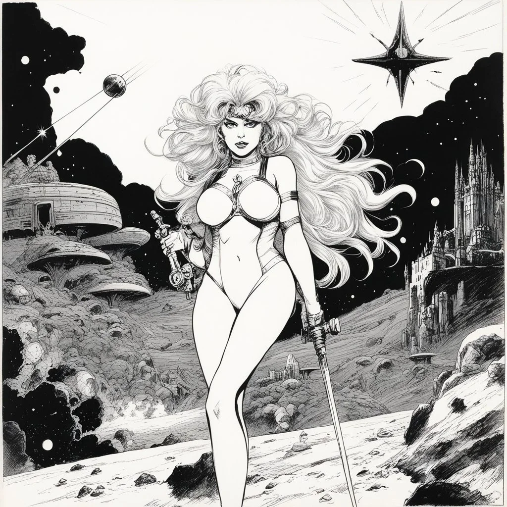 [Barbarella Ninja] Original and final cover art and five interior illustrations by underground comix artist, Spain Rodriguez, from the German edition of Charles Bukowski’s book, Women, circa 1980’s.