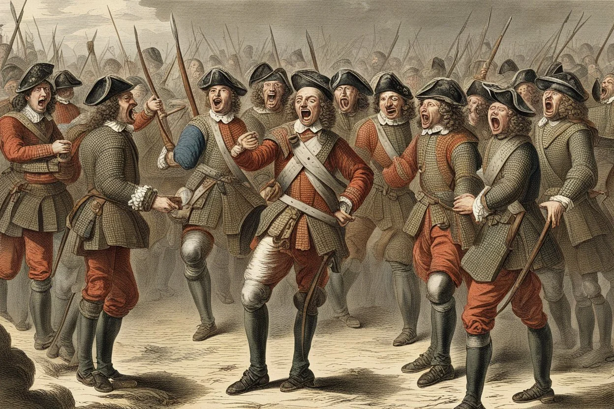 soldats anglais qui crient année 1669