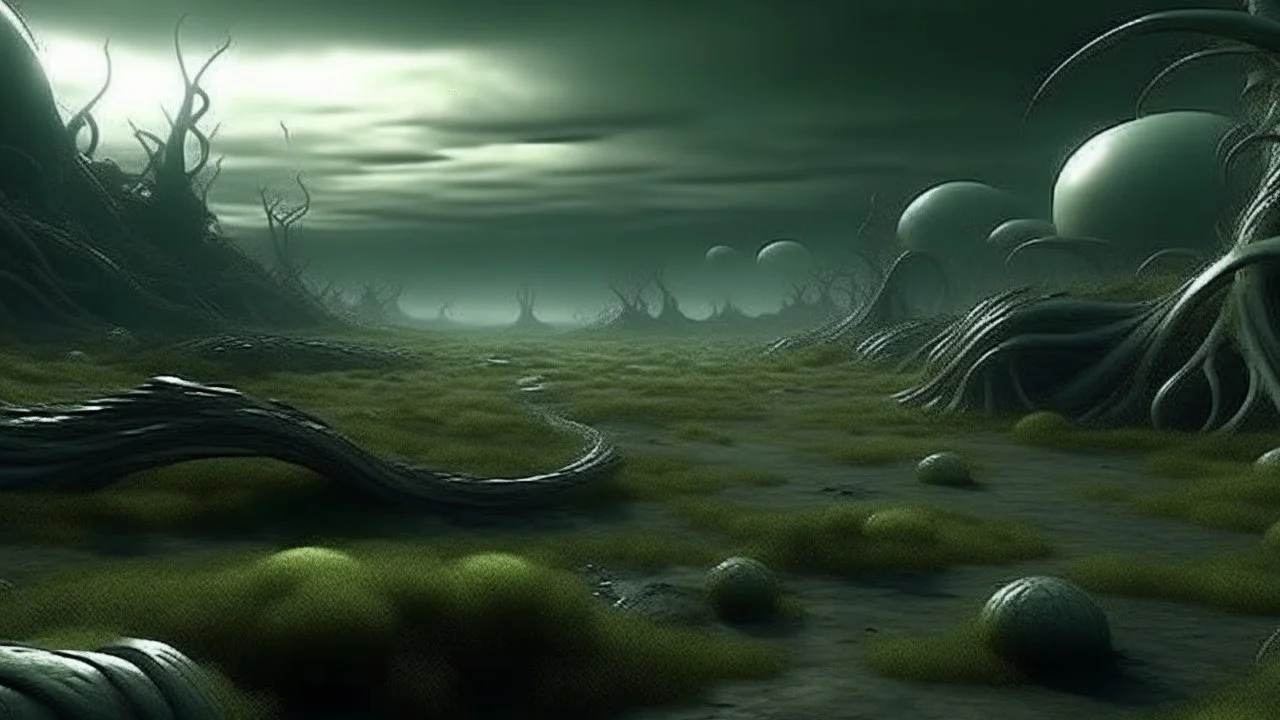 haunting extraterrestrial landscape, Worm's-eye perspective, Nature scene --quality 3 --ar 16:9 --hd