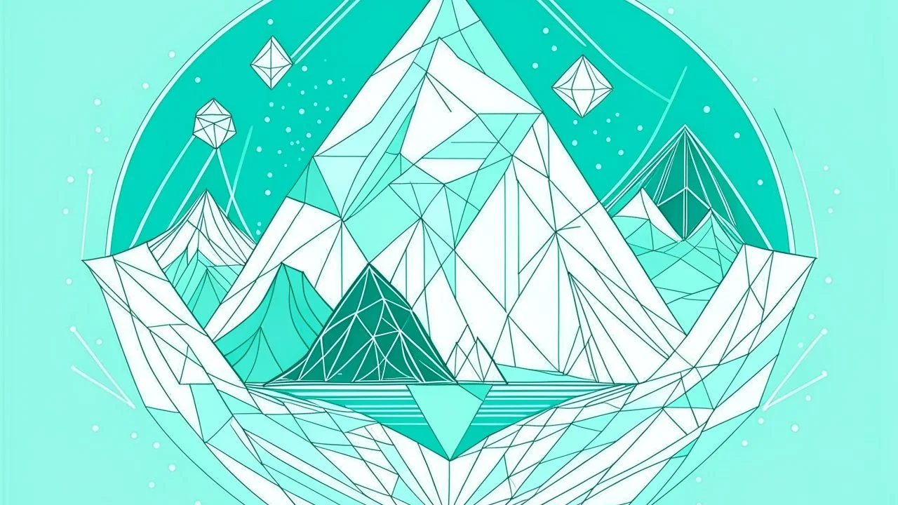 Design a Line Art illustration with geometric shapes portraying conscious breathing and ice immersion. Emphasize serene expressions and use a palette of light blue, mint green, and white for tranquility. Aim for a minimalist yet transformative depiction.