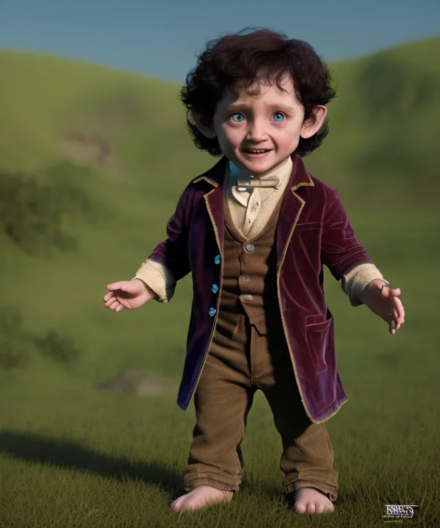 Frodo baggins toddler, full body, dramatic lighting, hyper realistic