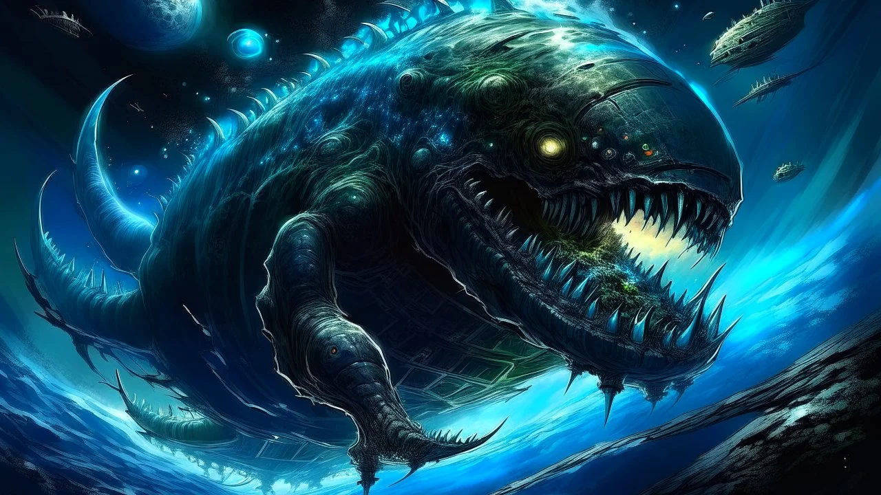 warpdrive assymetrical relativistic giant radiactive intergalactic sharkmonster Creature Exoplanet Ocean meteor shower