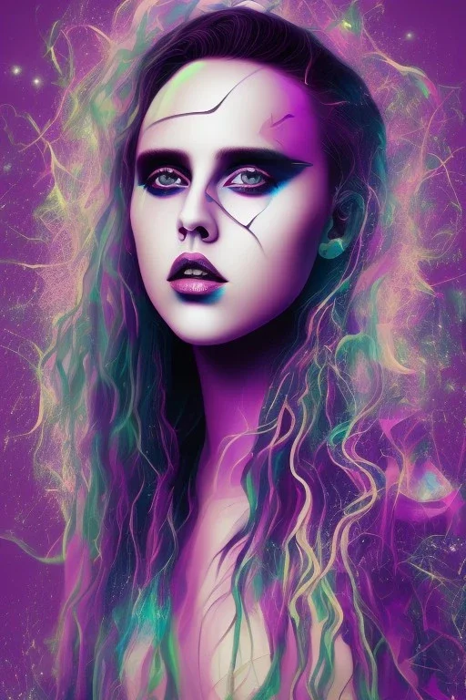 Danish singer MØ face, Abstract, purple tones,