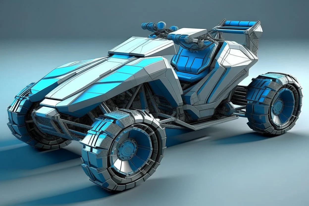 lowpoly highly symmetric metallic tracked atv