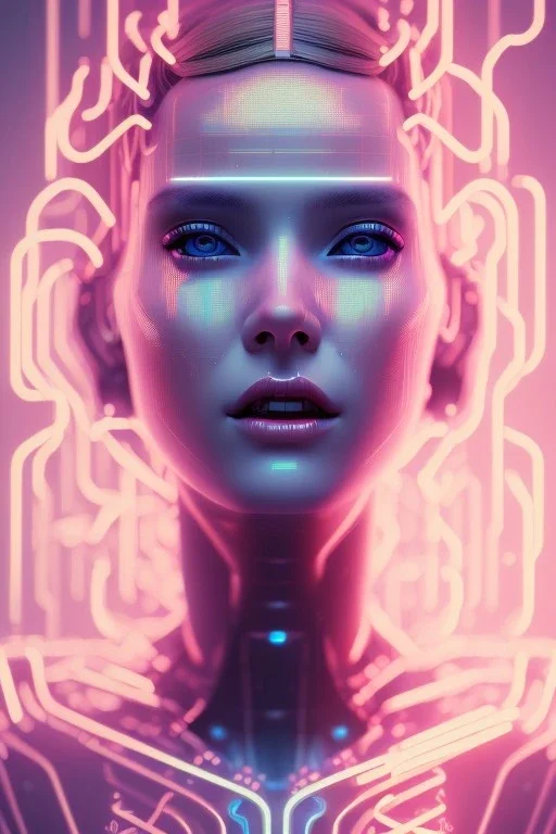 cyberpunk, head, women, portrai, tron sketch of a girl on lined paperA beautiful one nude body of a make up smiling woman blond long hair, alone, high key lighting, volumetric light high details with white stripes and blue eye, smiling with plump pink lips, flowers around, unreal engine petit prince belle fine, profil de trois quart, grand front cosmique, peau bleu cristalline, yeux bleu, perle sur le front long cheveux blond et rose etoilé, cristaux sur le corps, collier de grande princesse, l