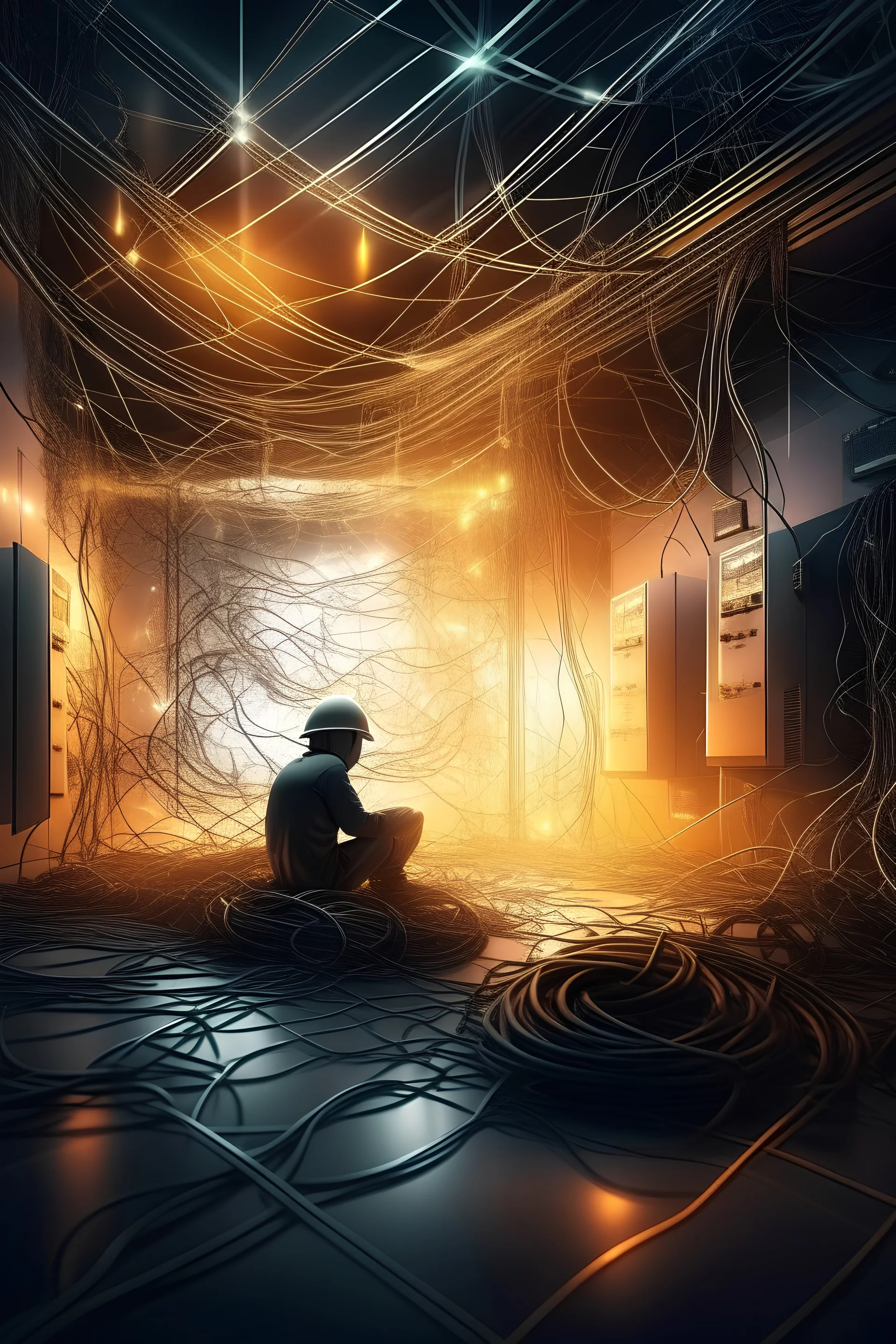 "Unleash the Energy: Generate an image of a dynamic scene with electricity crackling through wires as a Bitcoin miner hums with activity in the background."