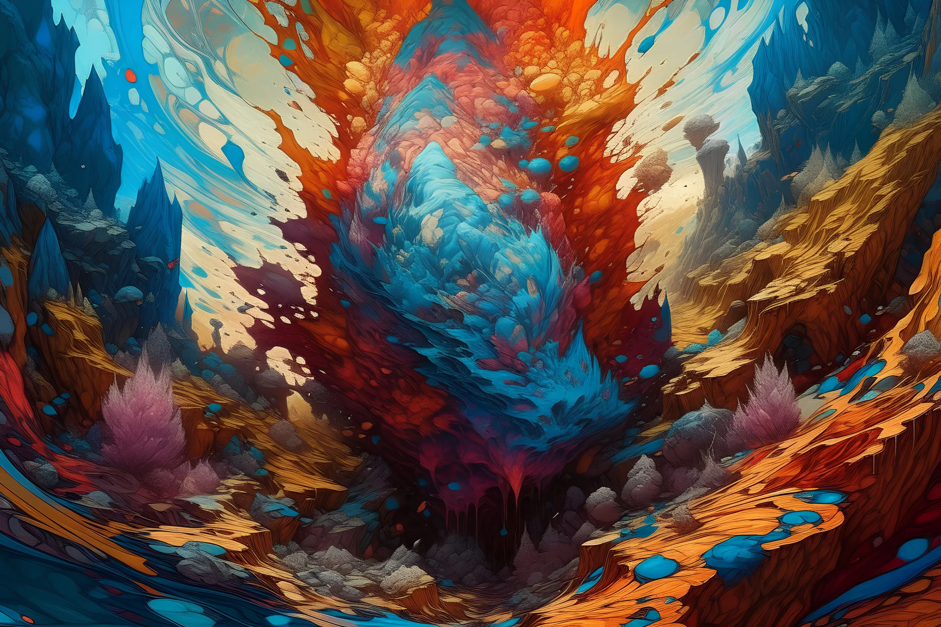 Borderlands paper marbling! Oil splash!! Oil stained!!", intricate hyperdetailed fluid gouache illustration by Android Jones By Ismail Inceoglu and Jean Baptiste mongue James Jean Erin Hanson Dan Mumford professional photo, natural lighting, maximalist photoillustration 8k