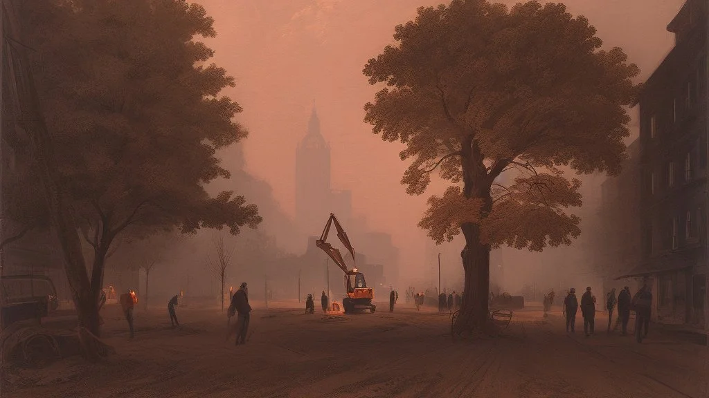 fall tree under Streetlight construction worker by Andrea del sarto