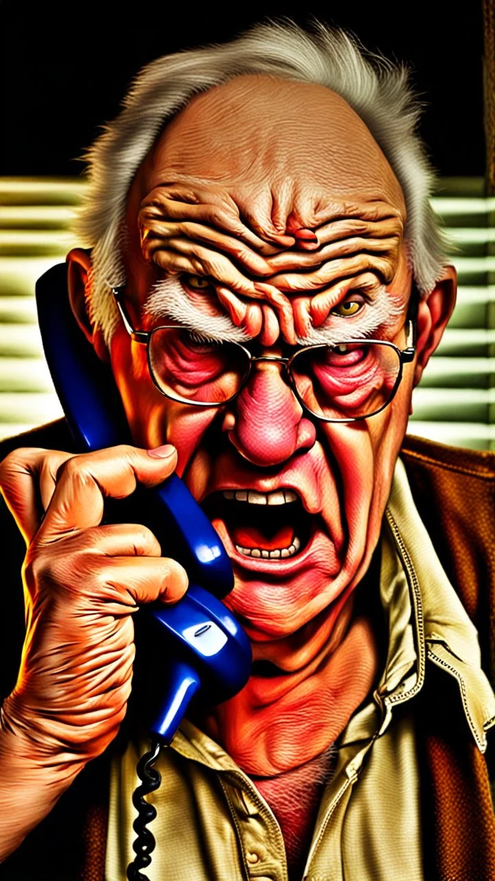 angry fat jibbering old fool yells on the phone