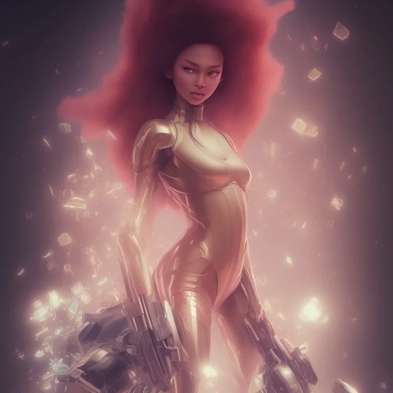 black super hero girl | very very anime!!!, fine - face, beyonce, red afro, realistic shaded perfect face, fine details. anime. realistic shaded lighting poster by ilya kuvshinov katsuhiro otomo ghost - in - the - shell, magali villeneuve, artgerm, jeremy lipkin and michael garmash and rob rey, green eyes, afro