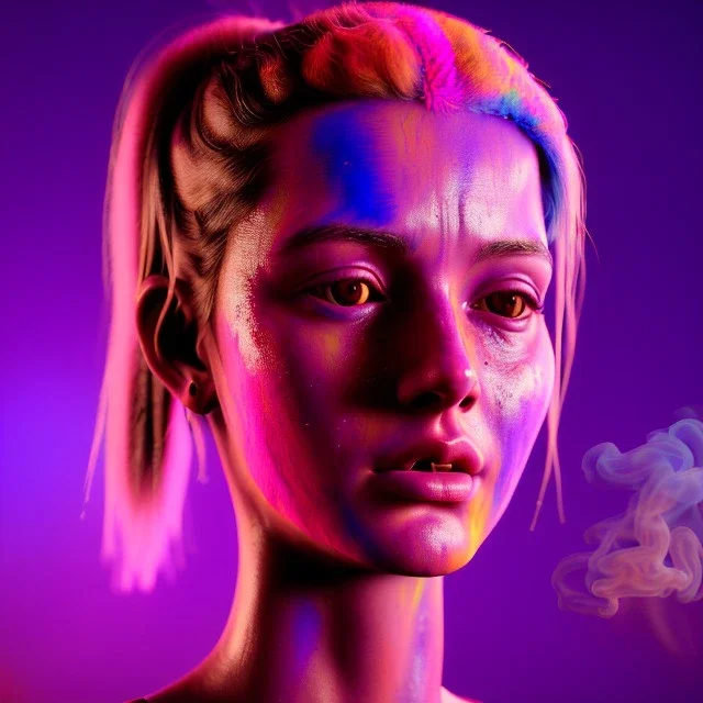 Ultra realistic portrait, color holi festival style, night scene. Naked woman, waist up view, dancing, extasis, happy, color smoke, highly detailed, concept art, unreal engine 5, god rays, ray tracing, RTX, lumen lighting, ultra detail, volumetric lighting, 3d, finely drawn, high definition, high resolution.