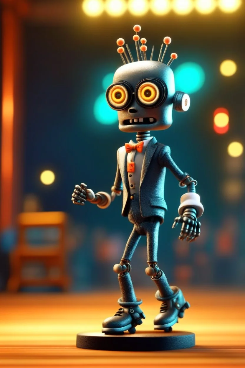 60s cute punk wesley snipeschat robot with suit and tie and rollerskates,on podium at festival, its such a perfect day, motion blur, smoke, 8k, downlight, soft light, depth of field, photorealism, trending on art station, some detail