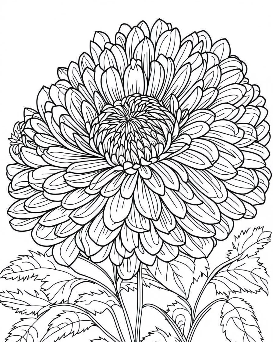 real massive Chrysanthemum flower coloring page