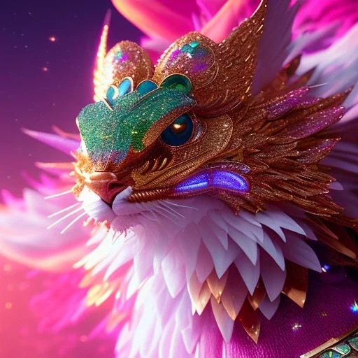 fantasy creature, sharp eyes, galactic glitter background, delicate colors, full of details, smooth, light effect，vaporwave colorful, smooth, extremely sharp detail, finely tuned detail, ultra high definition, 8 k, unreal engine 5, ultra sharp focus