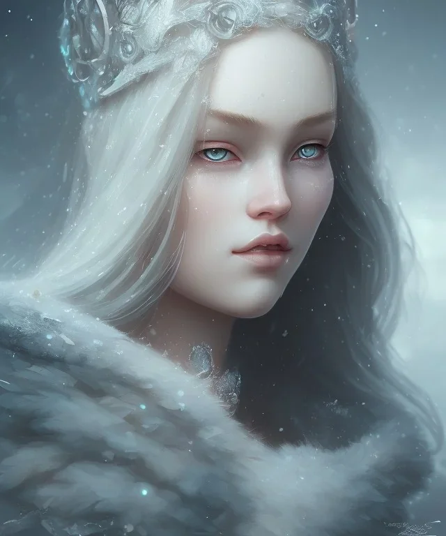 girl, cute, beautiful, snow queen, long hair, blue eyes, makeup, 8k resolution concept art portrait by Greg Rutkowski,