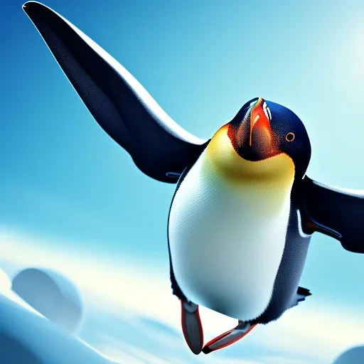 penguin flying in the sky