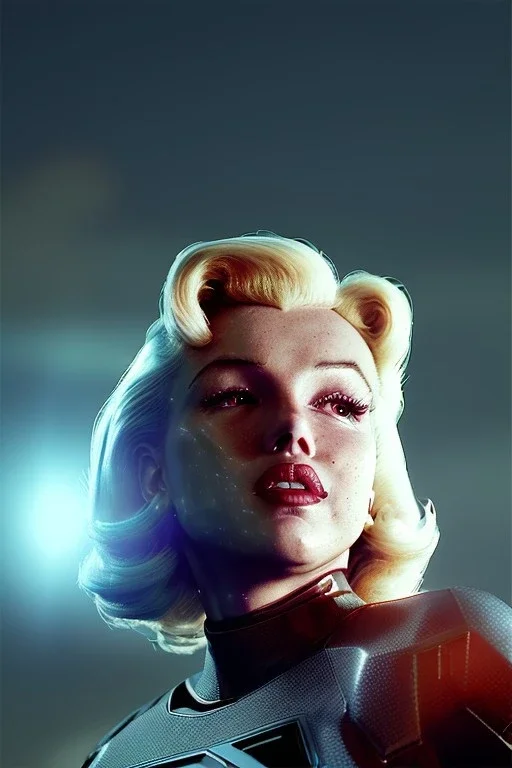 Ultra Realistic retro sci-fi scene, portrait, blonde woman, sweet young Marilyn Monroe face, perfect iris, tight latex coat, Strange planet background, Retro sci-fi style helmet, fog, rain, soft color, highly detailed, unreal engine 5, ray tracing, RTX, lumen lighting, ultra detail, volumetric lighting, 3d, finely drawn, high definition, high resolution.