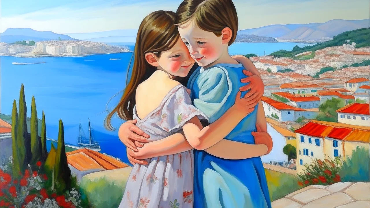 cote d'azur childen hugging each other painting neoclassism