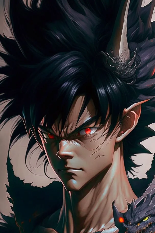 a man with black hair and a dragon on his chest, black dragon, highly detailed portrait of goku, ultra hd anime wallpaper, masayoshi suto and artgerm, anime epic artwork, hd anime wallpaper, son goku, goku, gogeta, dragon ball, wild spiky black saiyan hair, detailed anime artwork, ancalagon the black