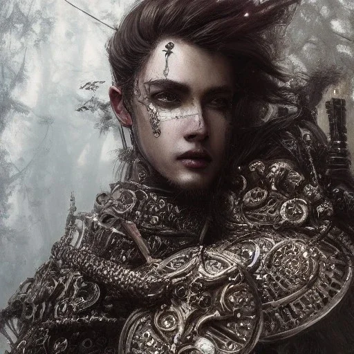 Insanely detailed photograph of an “portrait of Echo Knight ” with intricate chainmail, intricate embroidered cape, handsomely clear face and hyperdetailed painting by Ismail Inceoglu Huang Guangjian and Dan Witz CGSociety ZBrush Central fantasy art album cover art,8K, hdr, romantic, mysterious, ominous, sword, jewelry, motivated