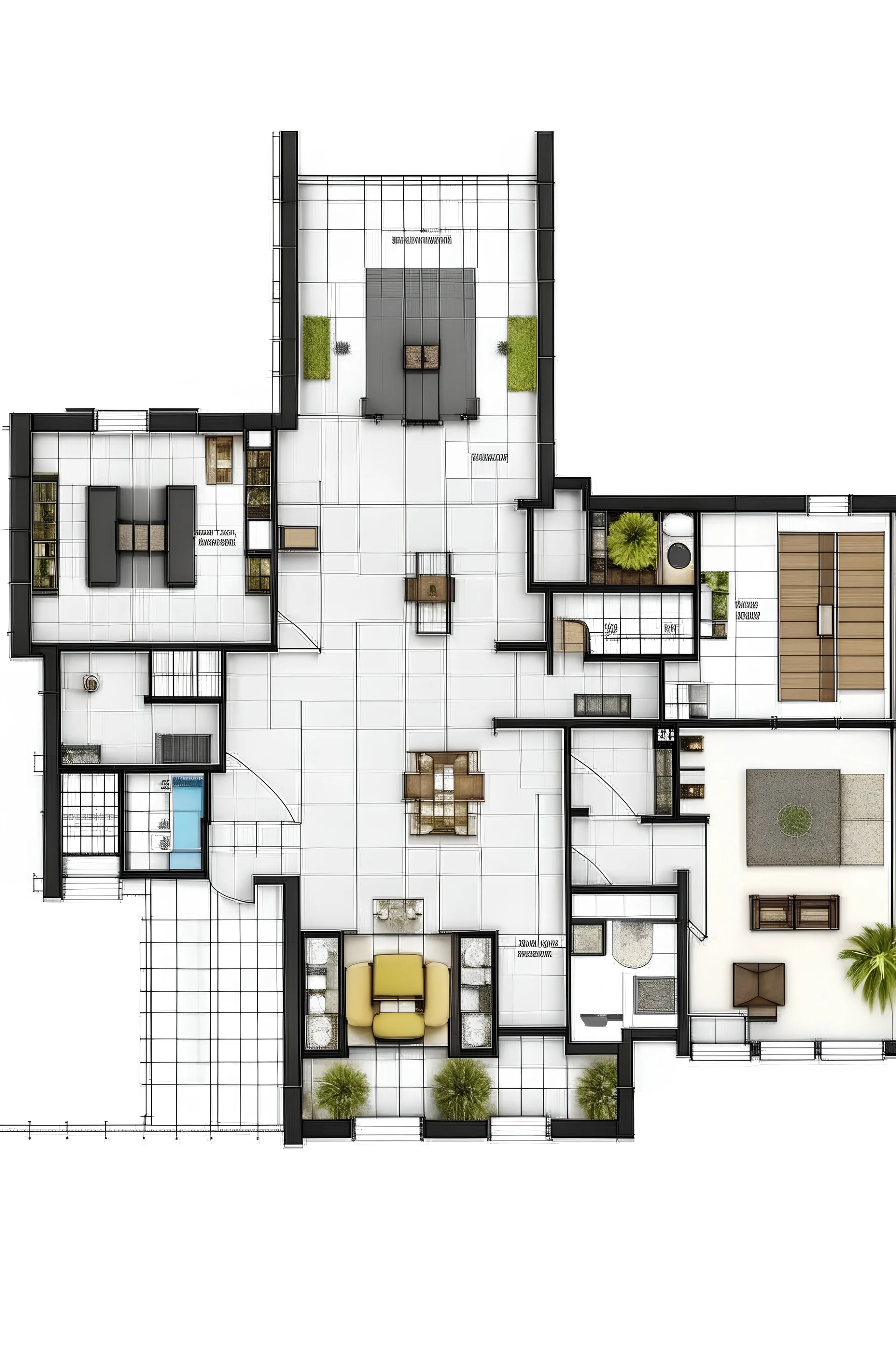 Plano de una casa con tres habitaciones, cocina , comedor , living, patio y garaje