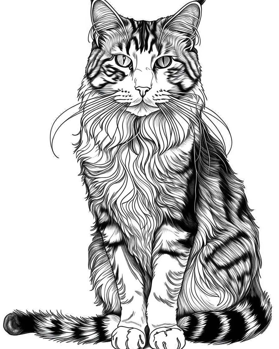 real massive Cat, coloring image , full body (((((white background))))), only use an outline., real style, line art, white color, clean line art, white background, Sketch style