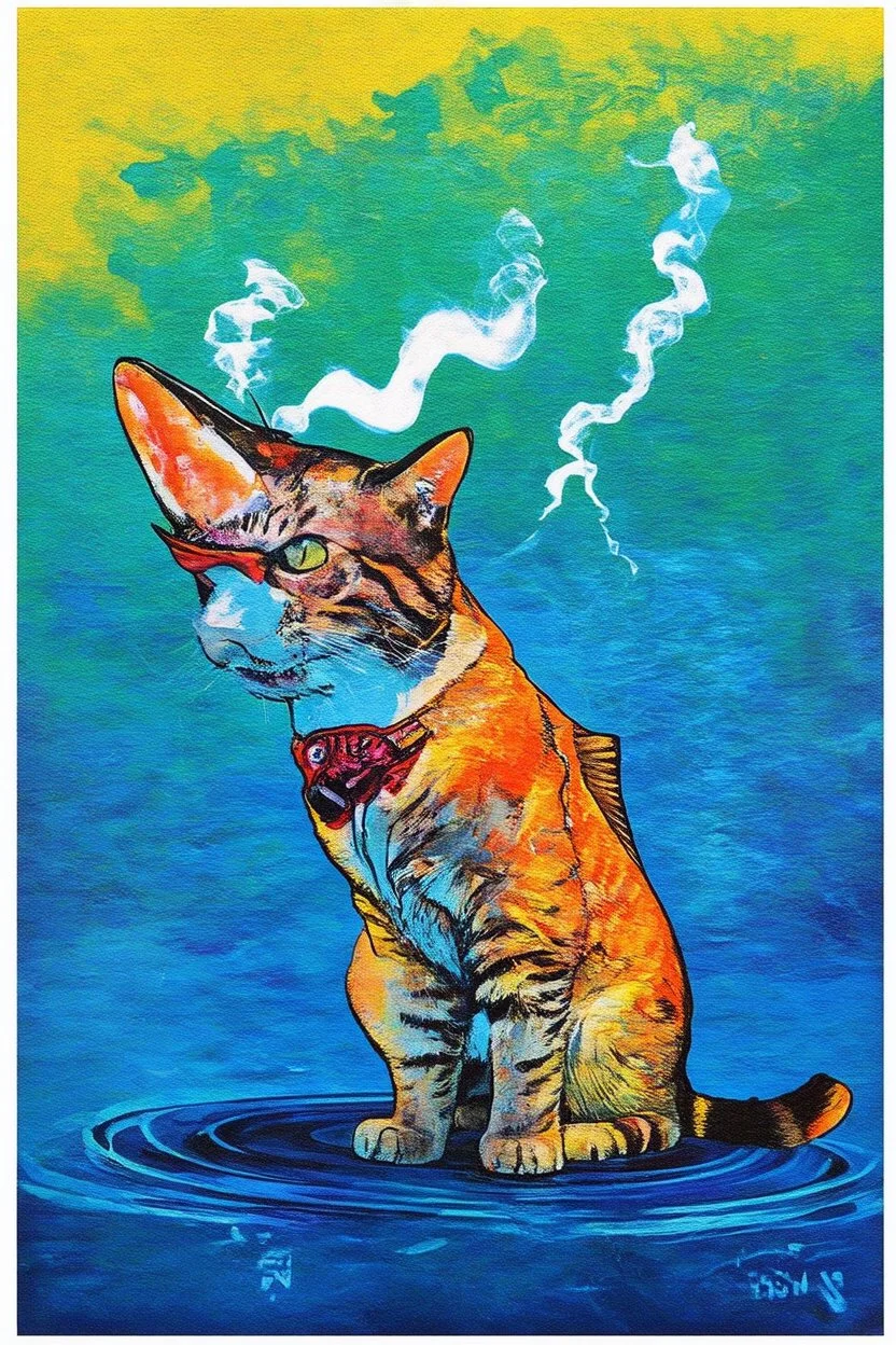 smoking shark cat fish in the style of warhol