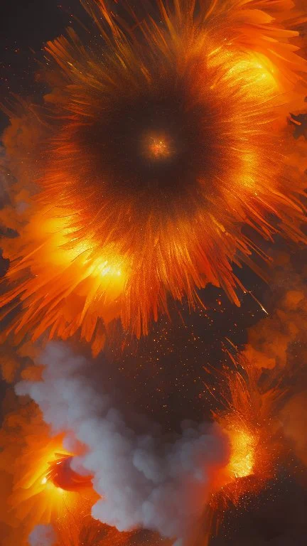 A massive explosion of coffee and smoke, lighting up the night sky with its brilliant oranges and yellows.