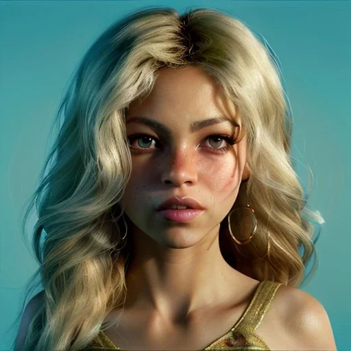 Shakira, artist, 30 years old, Realistic image, waist up portrait, etro style dress. loose long hair, eyes make up, perfect, glow, circle iris. concept art, smooth, unreal engine 5, god lights, ray tracing, RTX, lumen lighting, ultra detail, volumetric lighting, 3d, finely drawn, high definition, 4k.