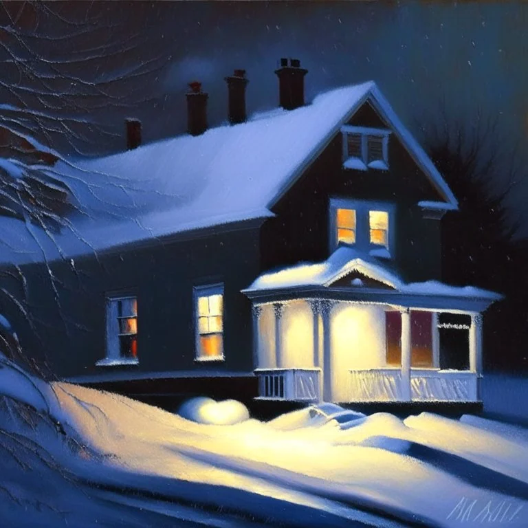 House in the Snow Painting, Peter Halk Art Painting, Pinterest, American Scene Painting, Detailed Painting, Flashing Light, Atmospheric