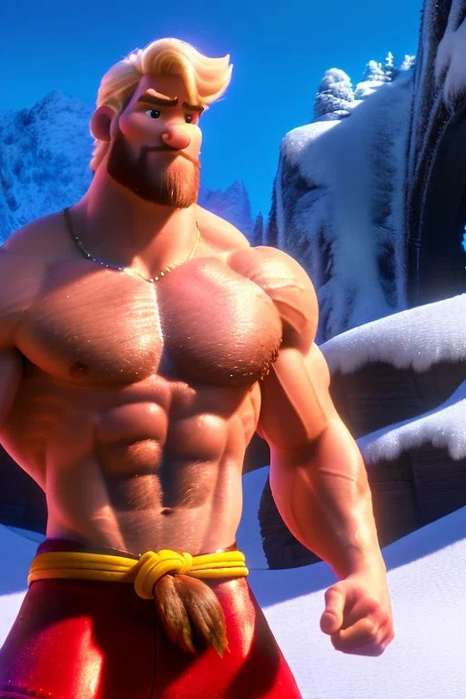 Ignore NSFW, teenager young rugged attractive slightly muscular fantasticly handsome blonde man, red briefs with yellow belt, hairy chest, (((visibly pisssing))) briefs, large erect visible boner peniss, photorealistic, artist Jay Anacleto, soft lighting, scruffy beard