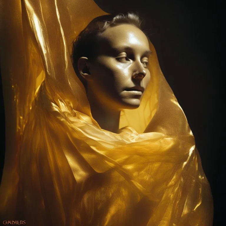 wearing a golden translucent cloth