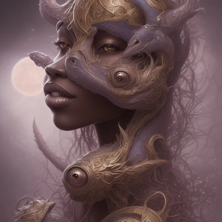 sango fantasy, fantasy magic, intricate, sharp focus, illustration, highly detailed, digital painting, concept art, matte, artgerm and paul lewin and kehinde wiley, masterpiece sexy lips Asian afro lips black African lady body mermaid Dragon head silver bright rain lady outer space pretty skull head