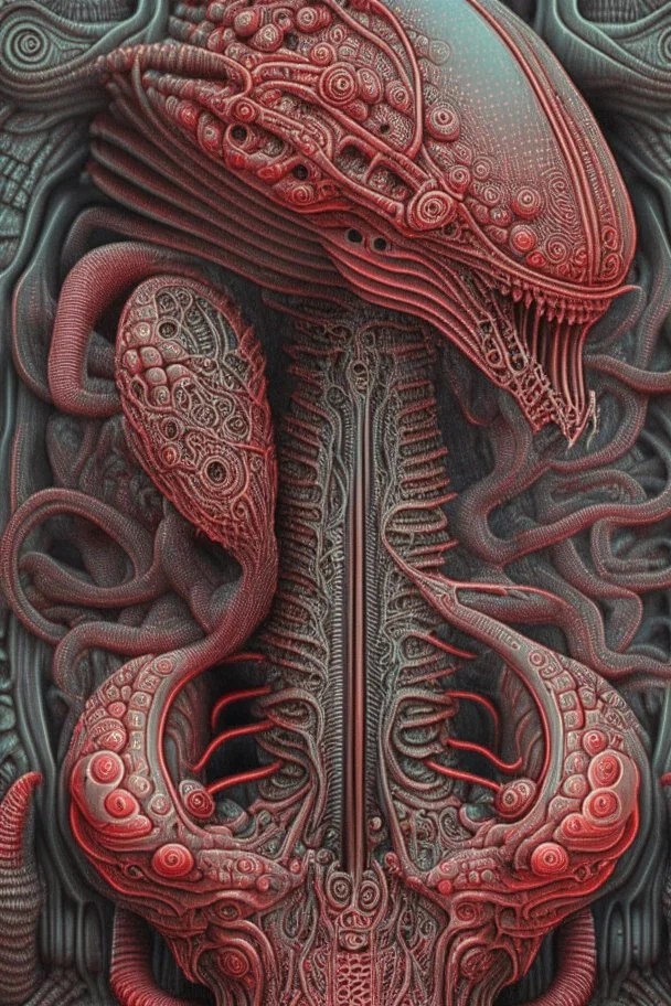 Alien organ ,hyper detailed, intricately detailed, illustration by darkred tones,