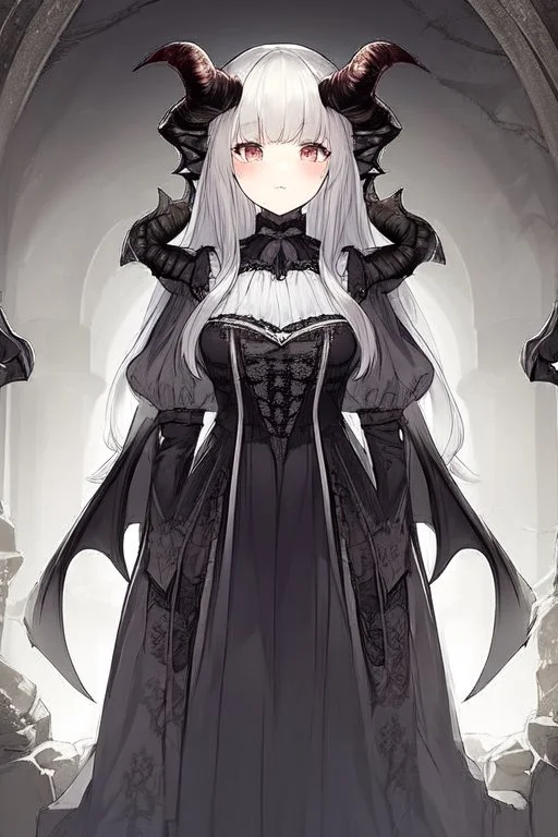 a young gothic demon girl with horns