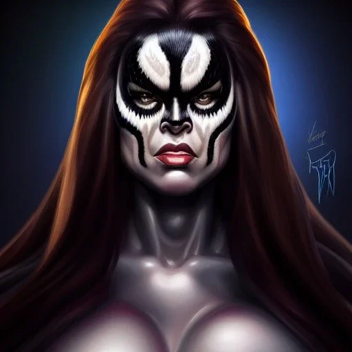 ultra detailed fullbody portrait of beautiful she-venom , extremely detailed digital painting, extremely detailed face,crystal clear eyes, in the style of robert e howard and pablo oliveira and Ken Kelley and Keith Parkinson ,mystical colors,perfectly centered image, perfect composition, rim light, beautiful lighting,8k, stunning scene, raytracing