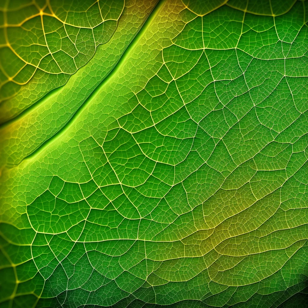 A stunning microscopic photography of leaves. Colors are light green and yellow. Heavy grain texture and vintage look.