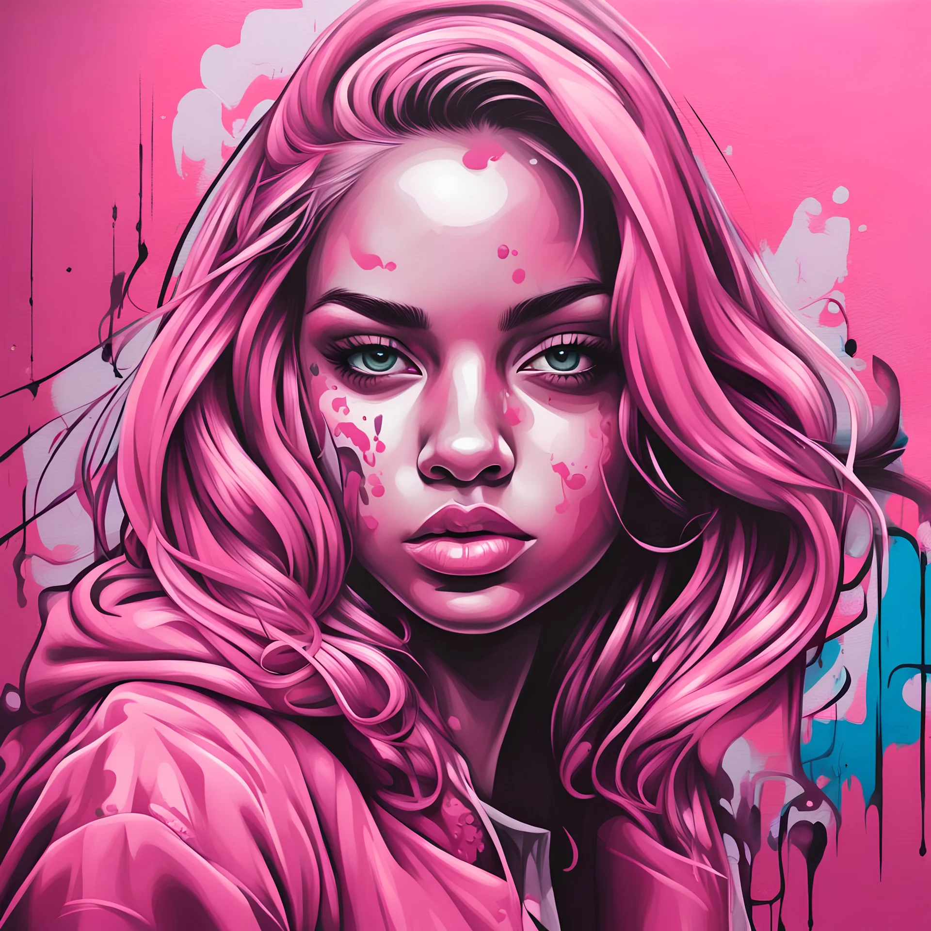 all is soft shades of pink in graffiti portrait art style