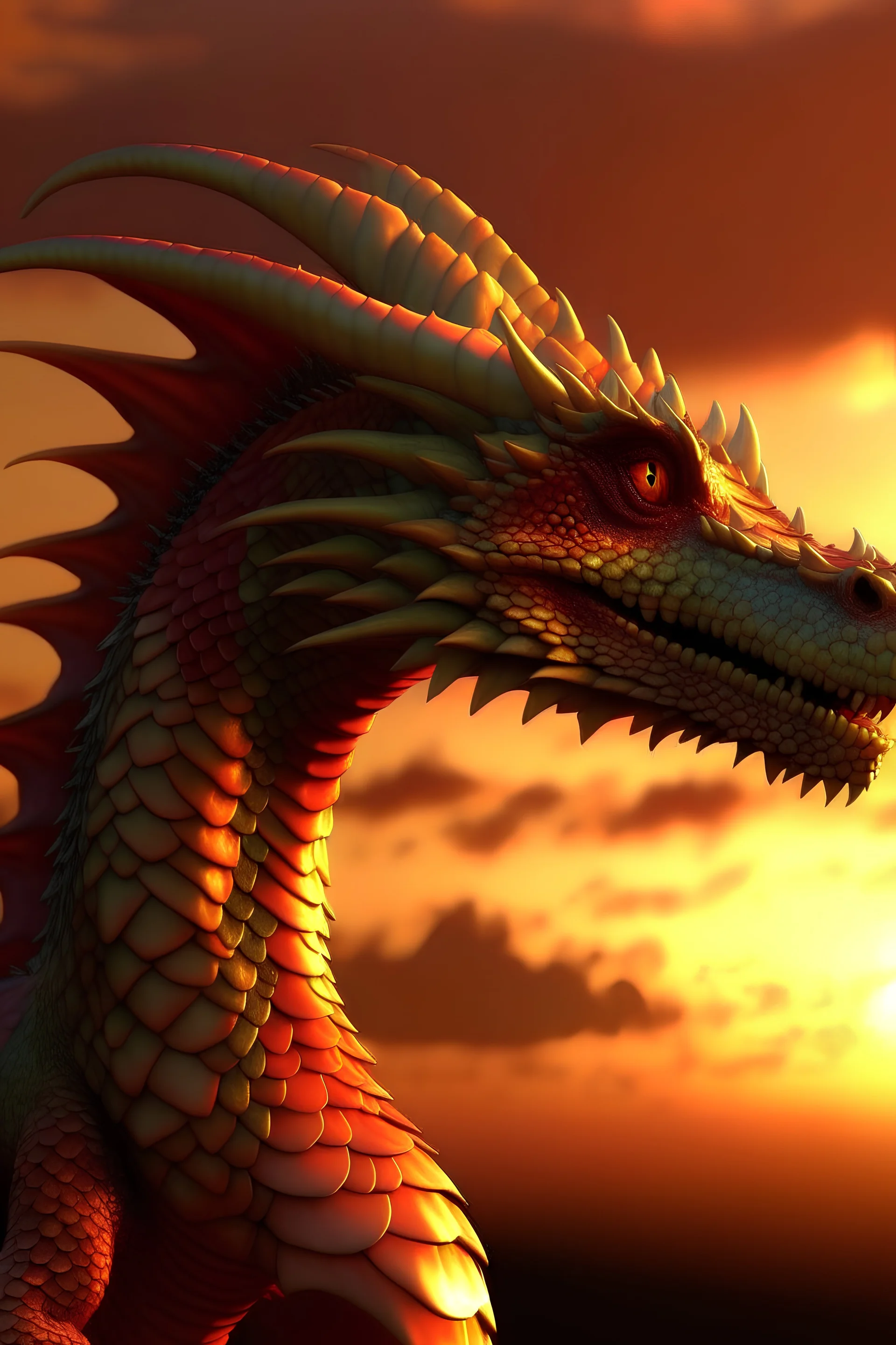 Dragon, female, sunset colored scales