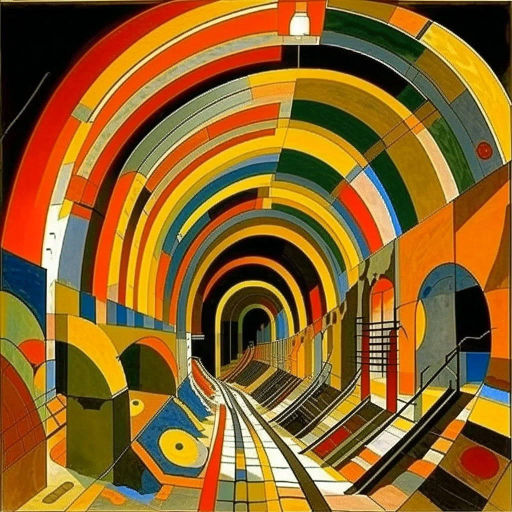 Brownish bronze underground mining tunnels painted by Wassily Kandinsky