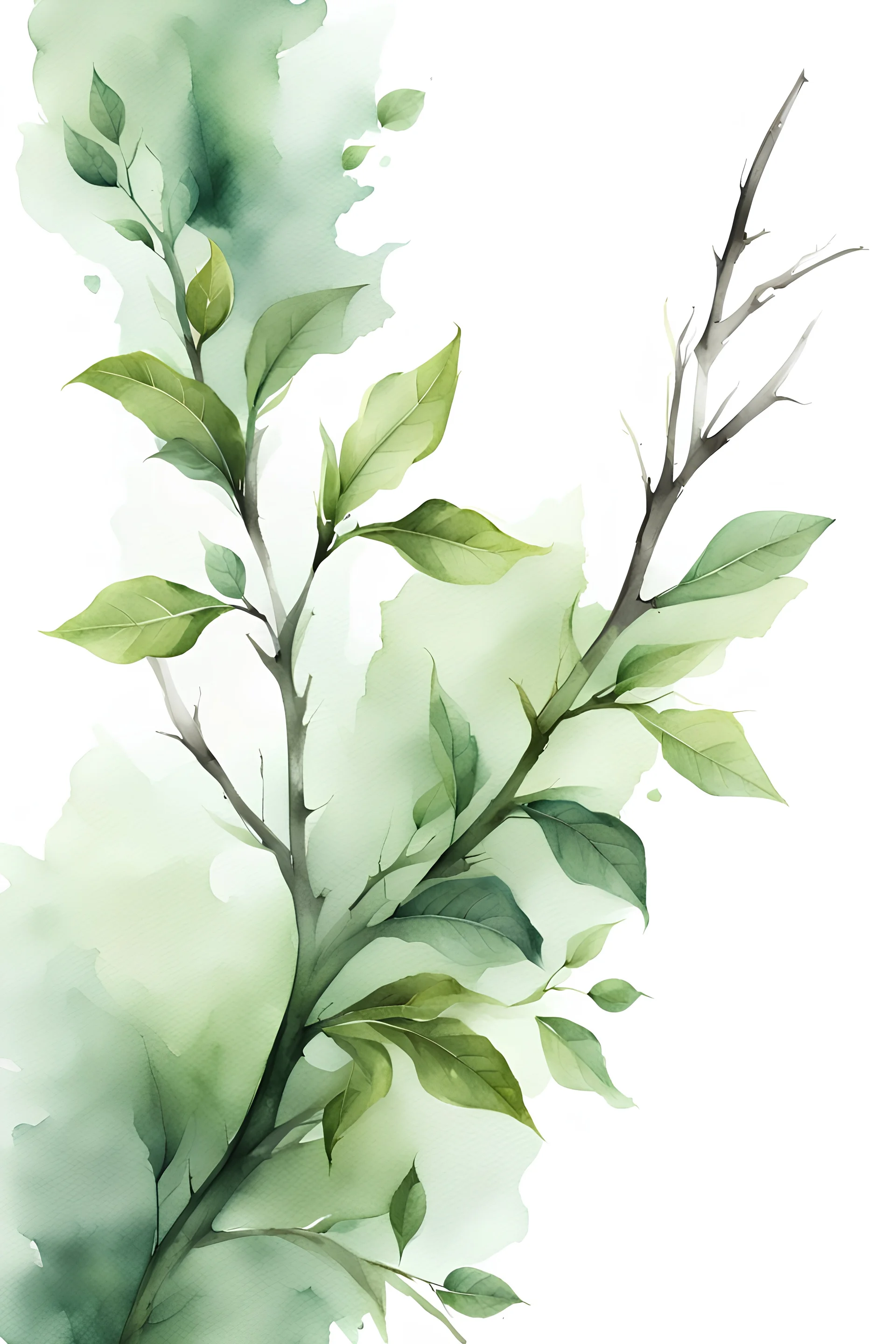 watercolor drawing of a dark green Gothic bunch of twigs with leaves on a white background, Trending on Artstation, {creative commons}, fanart, AIart, {Woolitize}, by Charlie Bowater, Illustration, Color Grading, Filmic, Nikon D750, Brenizer Method, Side-View, Perspective, Depth of Field, Field of View, F/2.8, Lens Flare, Tonal Colors, 8K, Full-HD, ProPhoto RGB, Perfectionism, Rim Lighting, Natural Lighting, Soft Lighting, Accent Lighting, Diffraction Grading, With Imperfections,