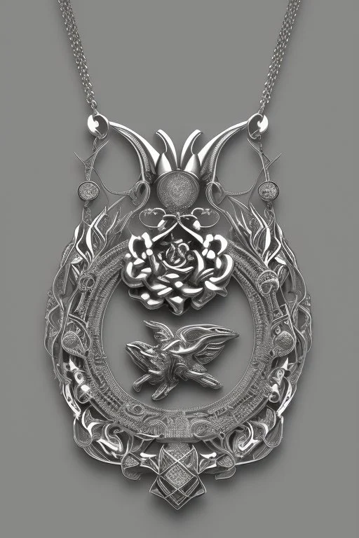 Silver necklace in the shape of the astra flower contains black crystal white background